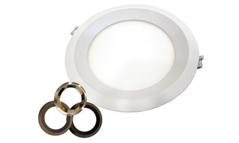 Regressed down light product image showing interchangeable trim rings